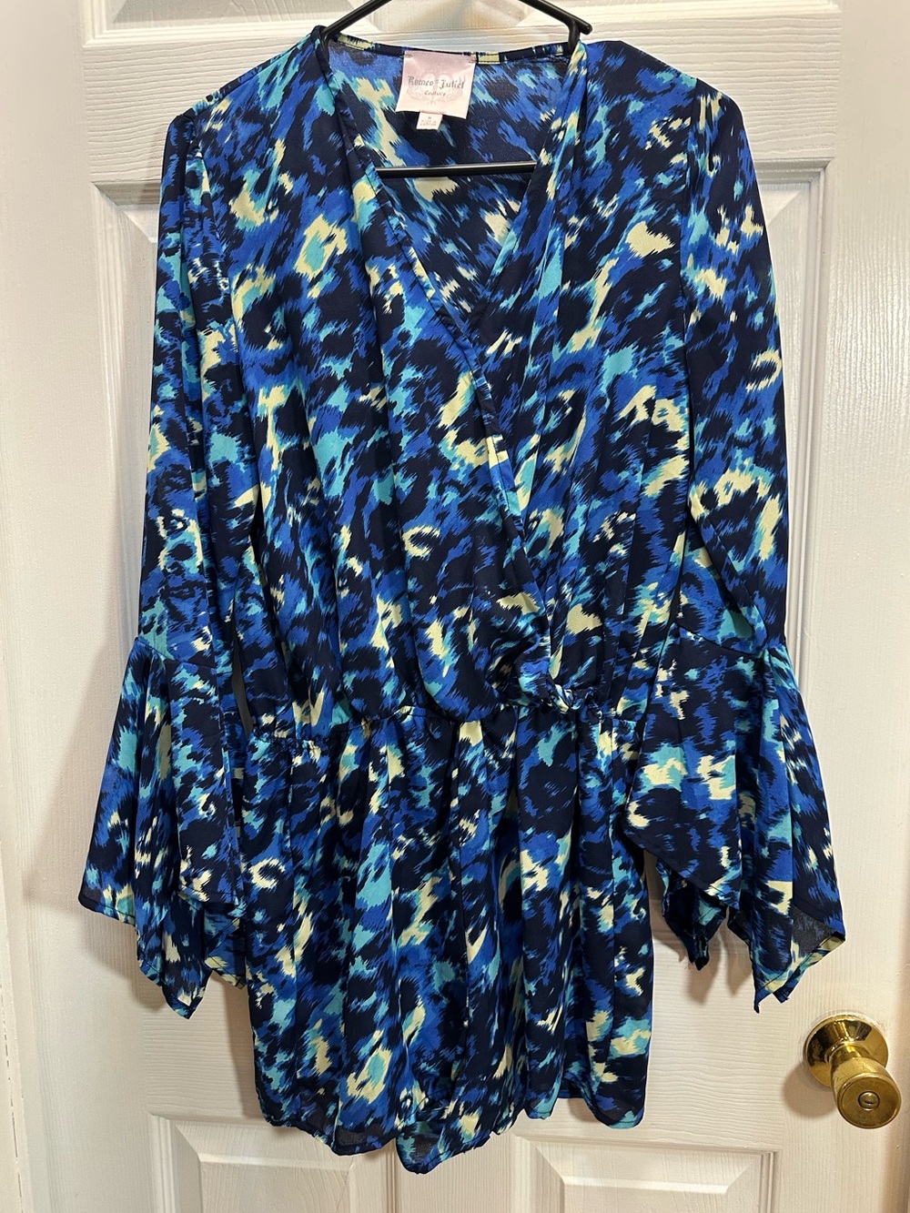 Romeo & Juliet Couture Blue Multi Print Long Sleeve Romper